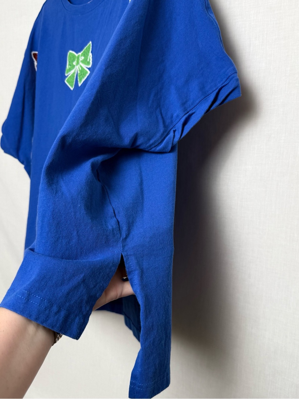 Fantastic Fawn Blue Sequin Bow Oversized Top Medium Coquette Cotton Tee - Picture 6 of 8